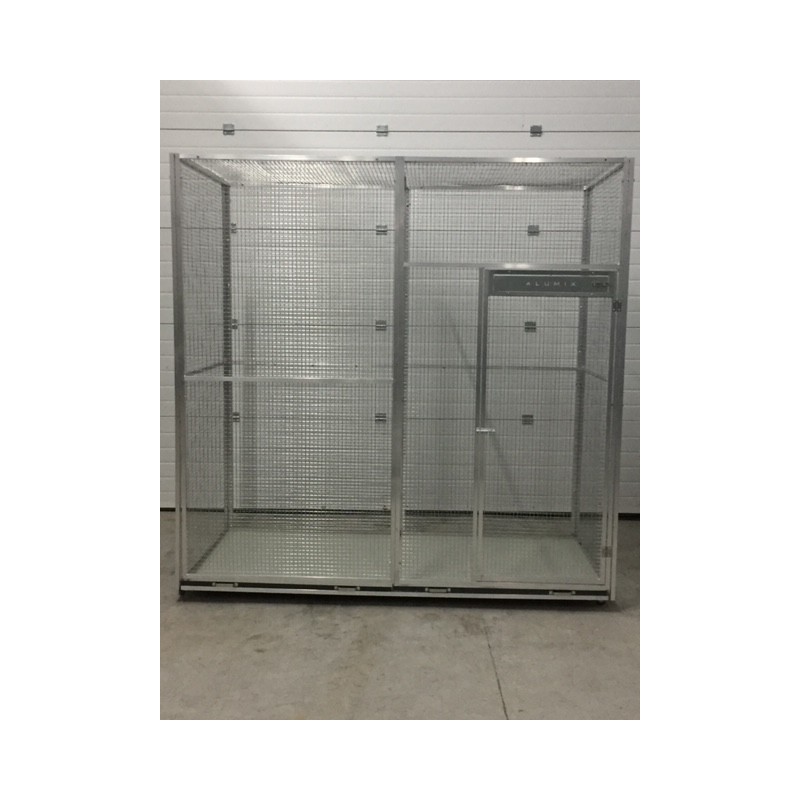 volière 2m/1m/2m sur roulettes avec tiroirs de fond