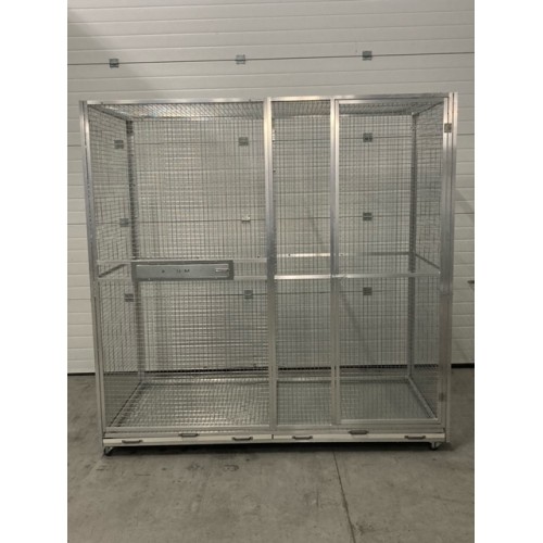 volière 2m/1m/2m sur roulettes avec tiroirs de fond et grille amovible