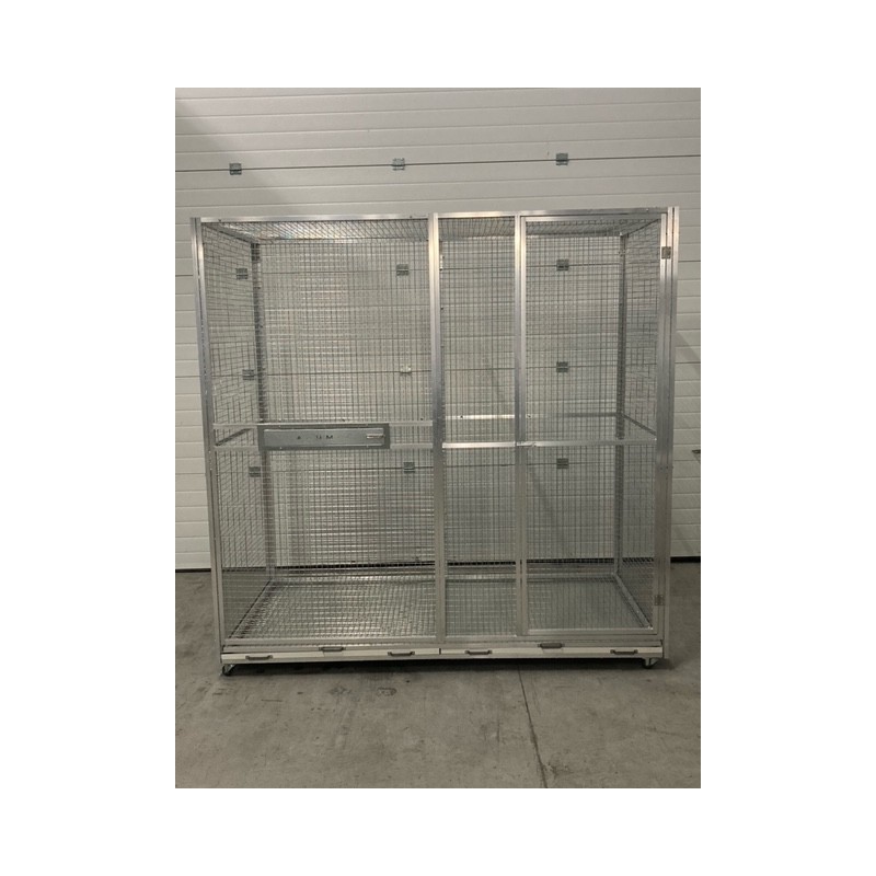 volière 2m/1m/2m sur roulettes avec tiroirs de fond et grille amovible